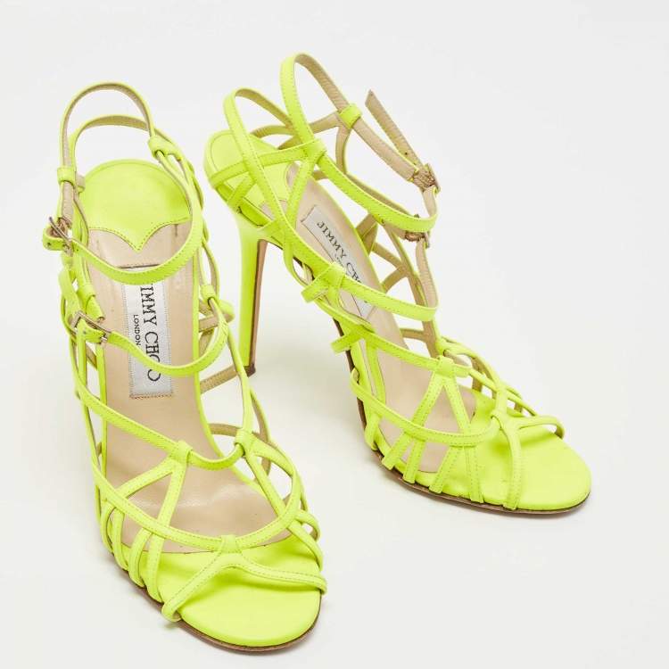 Pre Owned Jimmy Choo Neon Green Leather Strappy Sandals Size 39 