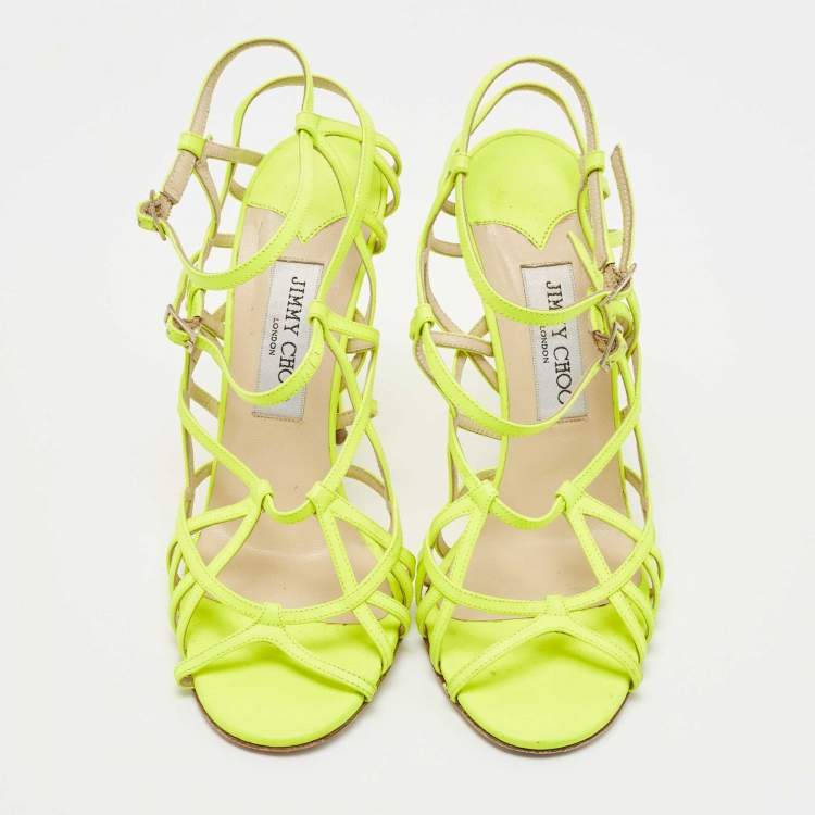 Pre Owned Jimmy Choo Neon Green Leather Strappy Sandals Size 39 