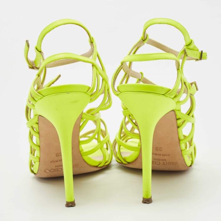 Pre Owned Jimmy Choo Neon Green Leather Strappy Sandals Size 39 