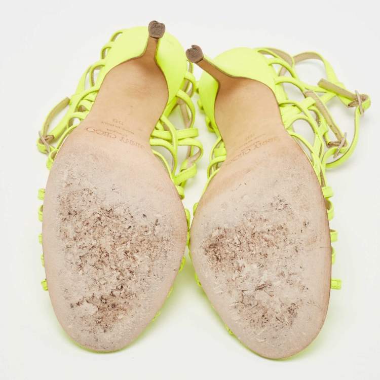 Pre Owned Jimmy Choo Neon Green Leather Strappy Sandals Size 39 