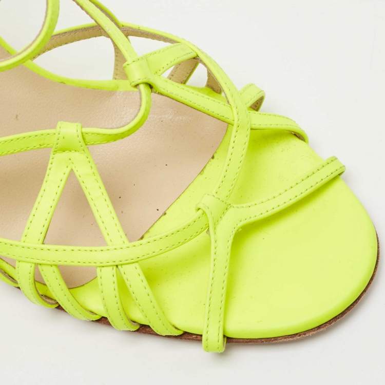 Pre Owned Jimmy Choo Neon Green Leather Strappy Sandals Size 39 