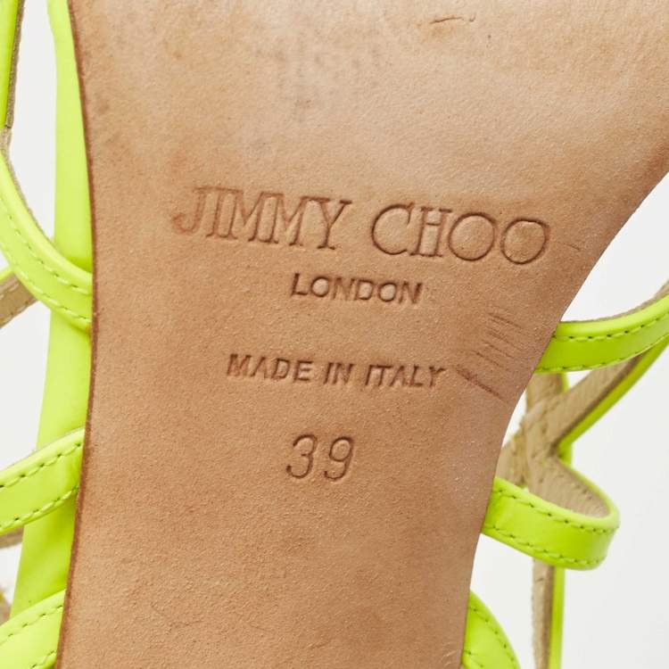 Pre Owned Jimmy Choo Neon Green Leather Strappy Sandals Size 39 