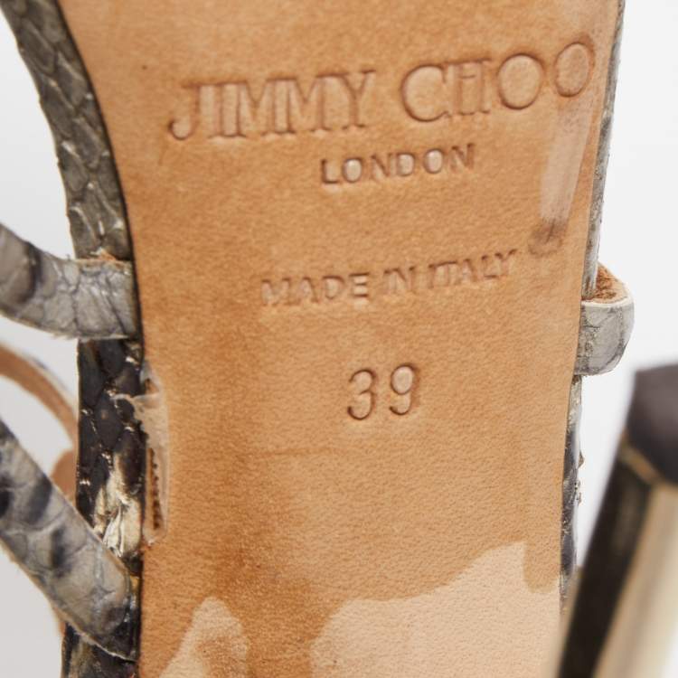 Pre Owned Jimmy Choo Brown/Beige Python Embossed Leather Sutri Sandals Size 39