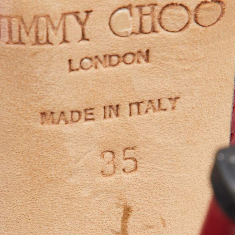 Pre Owned Jimmy Choo Red Perforated Leather Peep Toe Pumps Size 35