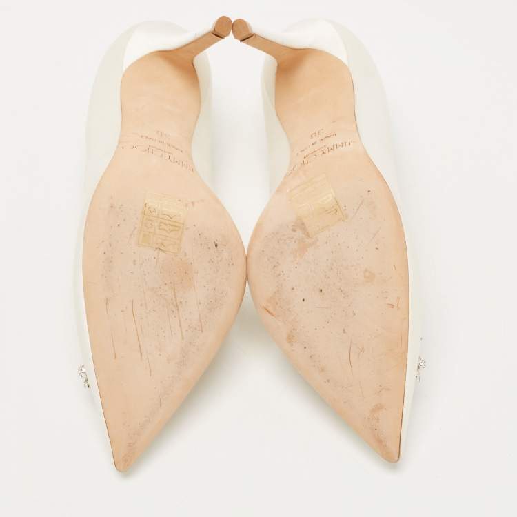 Pre Owned Jimmy Choo Off White Satin Crystal Embellished Manda Pumps Size 36