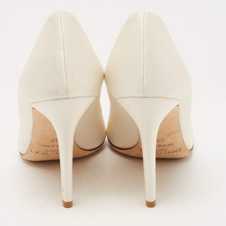 Pre Owned Jimmy Choo Off White Satin Crystal Embellished Manda Pumps Size 36