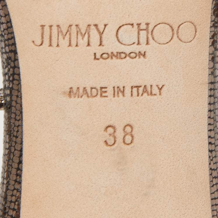 مملوكة مسبقًا Jimmy Choo Metallic Laminated Suede Minny Ankle Strap Sandals Size 38