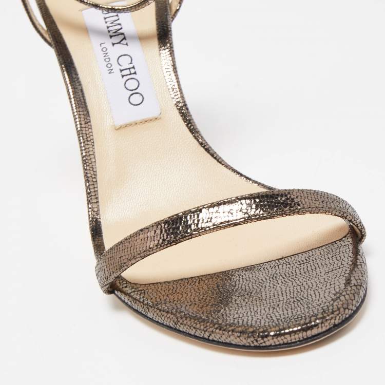مملوكة مسبقًا Jimmy Choo Metallic Laminated Suede Minny Ankle Strap Sandals Size 38