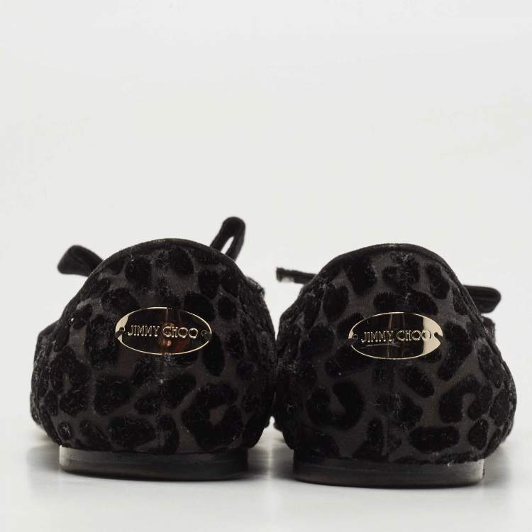 Pre Owned Jimmy Choo Black Mesh and Velvet Leopard Gala Flats Size 39.5