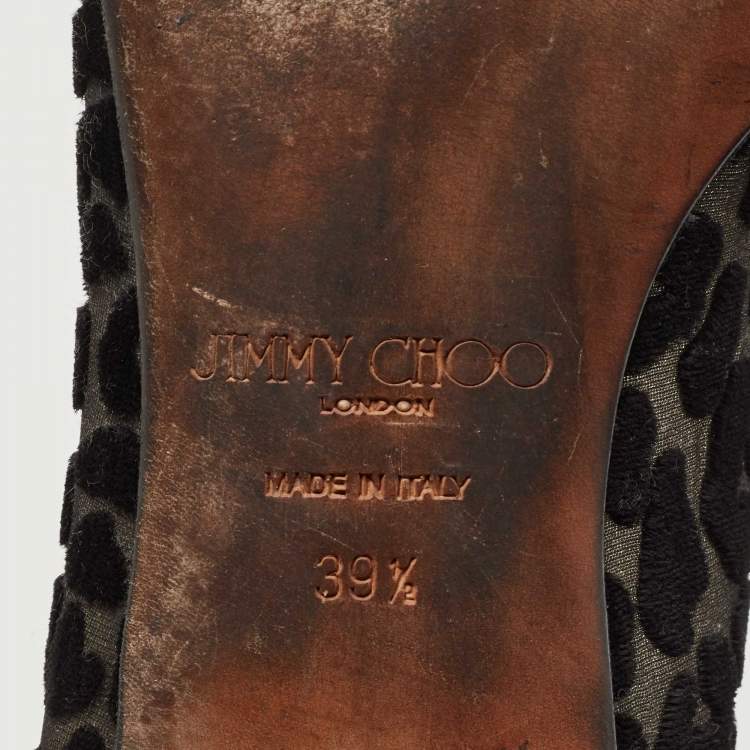 Pre Owned Jimmy Choo Black Mesh and Velvet Leopard Gala Flats Size 39.5