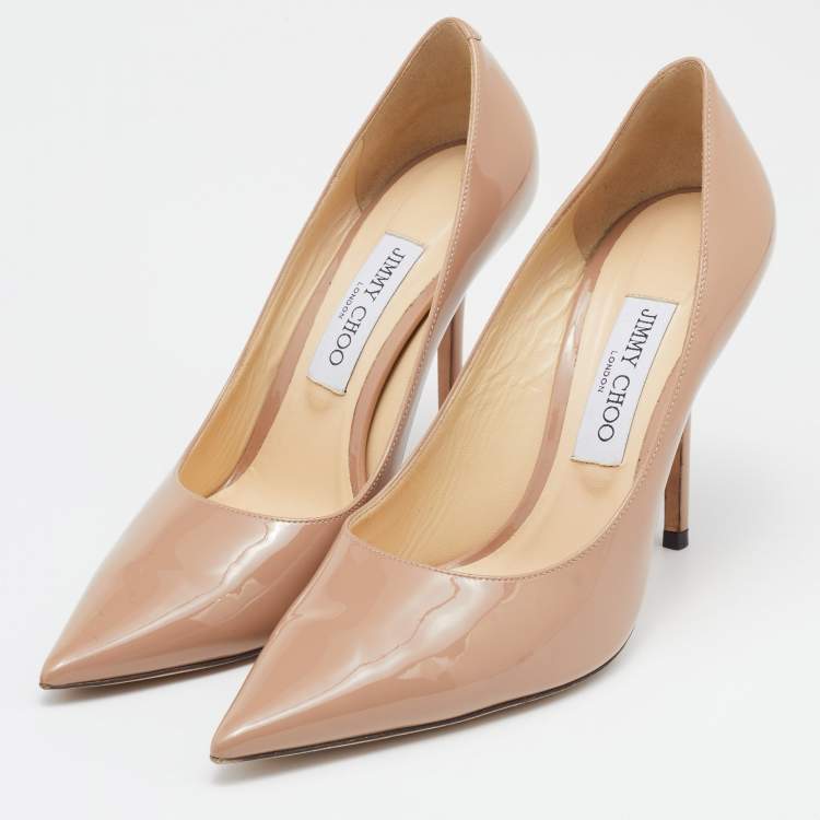 Pre Owned Jimmy Choo Beige Patent Leather Romy Pumps Size 39
