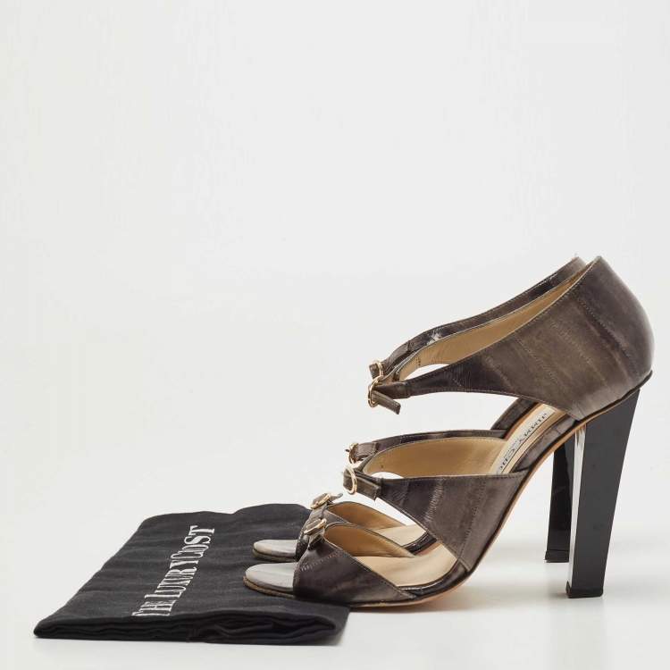 مملوكة مسبقًا Jimmy Choo Grey Eel Leather Sandals Size 38.5
