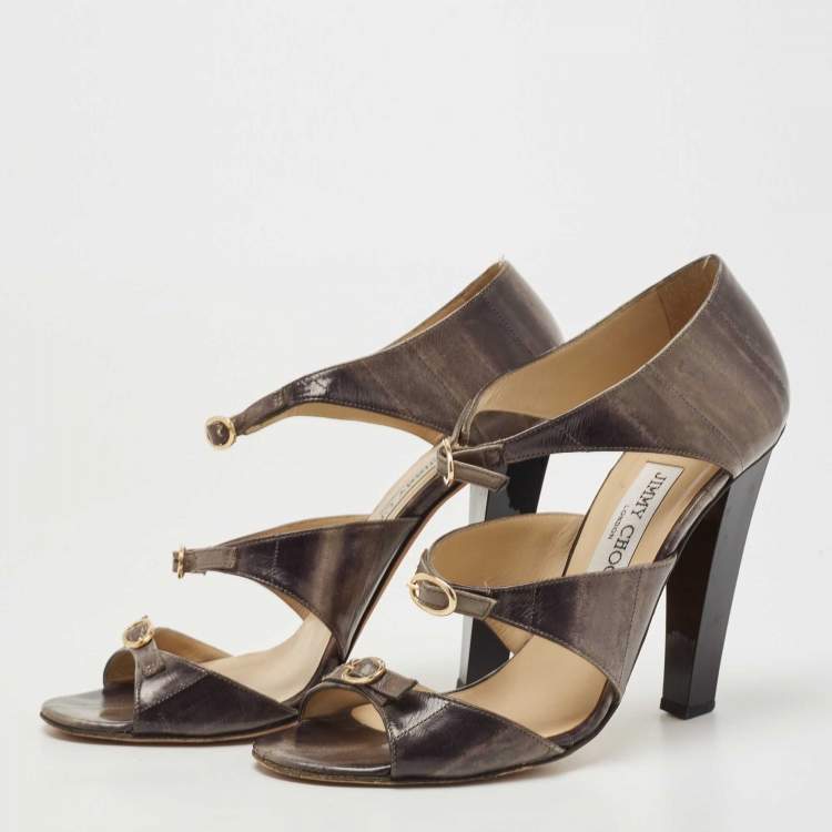 مملوكة مسبقًا Jimmy Choo Grey Eel Leather Sandals Size 38.5