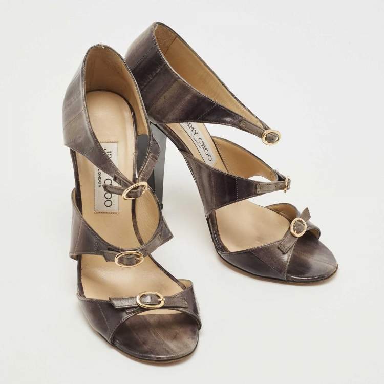 مملوكة مسبقًا Jimmy Choo Grey Eel Leather Sandals Size 38.5