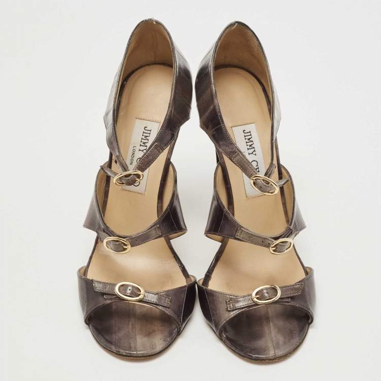 مملوكة مسبقًا Jimmy Choo Grey Eel Leather Sandals Size 38.5