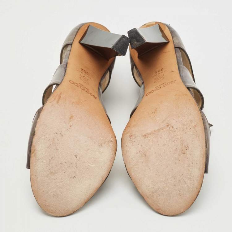 مملوكة مسبقًا Jimmy Choo Grey Eel Leather Sandals Size 38.5