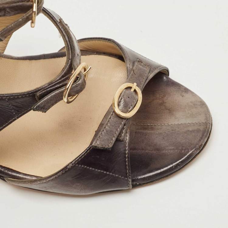 مملوكة مسبقًا Jimmy Choo Grey Eel Leather Sandals Size 38.5