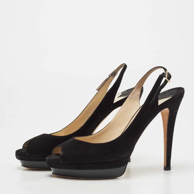Pre Owned Jimmy Choo Black Suede  Slingback Pumps Size 40