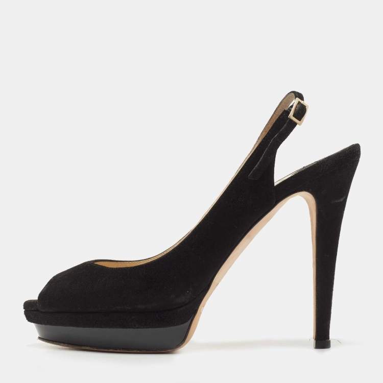 Pre Owned Jimmy Choo Black Suede  Slingback Pumps Size 40