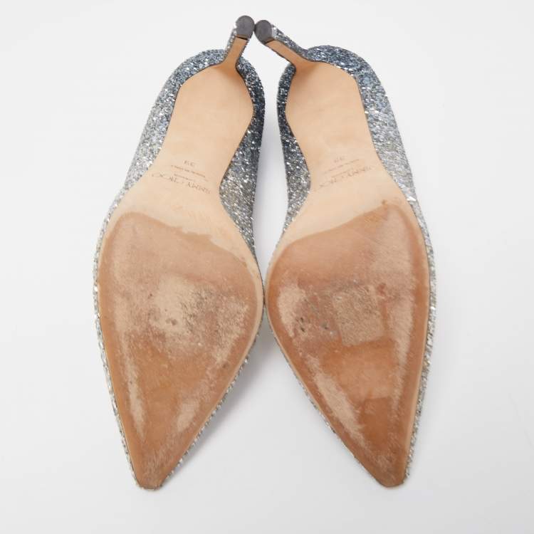 مملوكة مسبقًا Jimmy Choo Silver Glitter Romy Pointed Toe Pumps Size 39