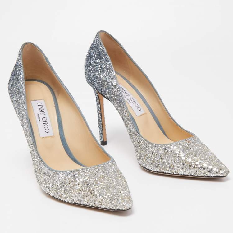مملوكة مسبقًا Jimmy Choo Silver Glitter Romy Pointed Toe Pumps Size 39