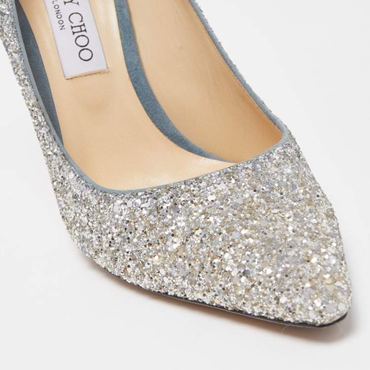 مملوكة مسبقًا Jimmy Choo Silver Glitter Romy Pointed Toe Pumps Size 39