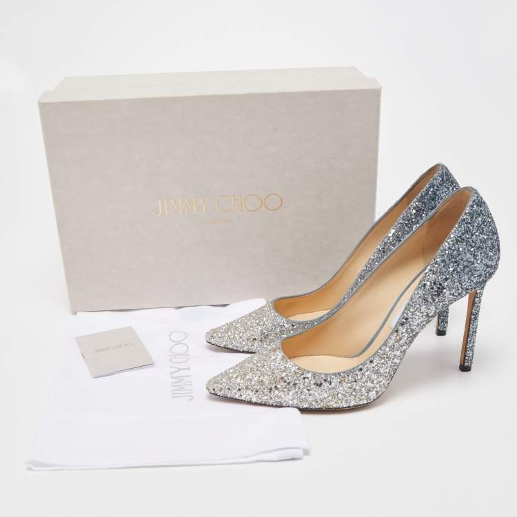 مملوكة مسبقًا Jimmy Choo Silver Glitter Romy Pointed Toe Pumps Size 39