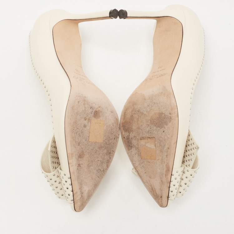 Pre Owned Jimmy Choo Cream Leather Studded Bow Tegan Pumps Size 38