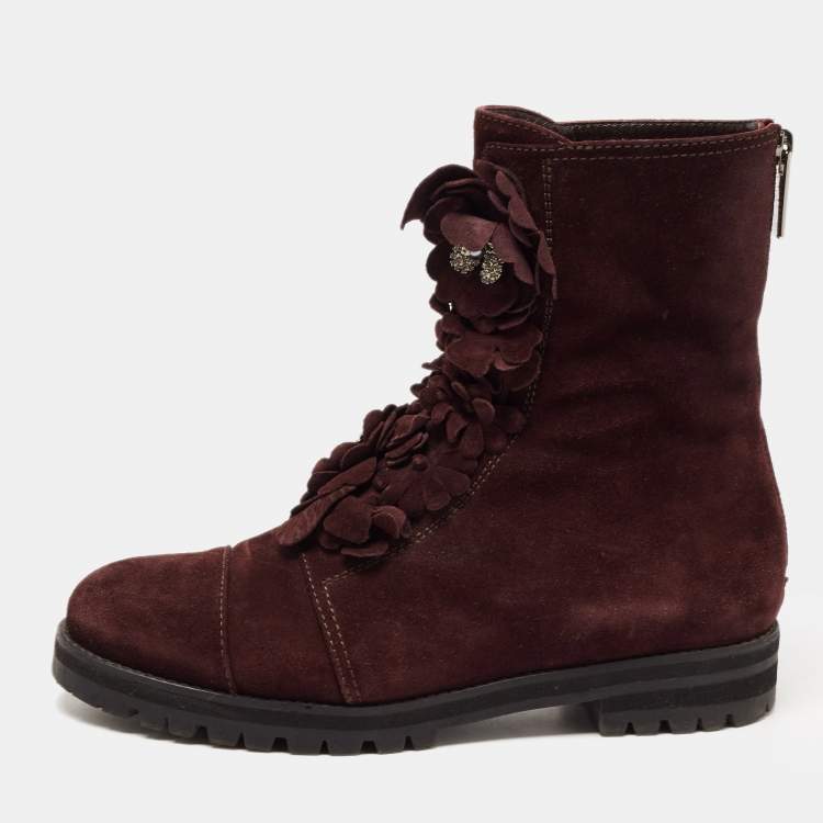 Pre Owned Jimmy Choo Burgundy Suede Ankle Boots Size 37.5