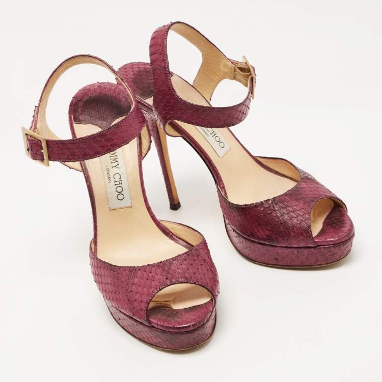 Pre Owned Jimmy Choo Purple Python Linda Ankle Strap Sandals Size 39 