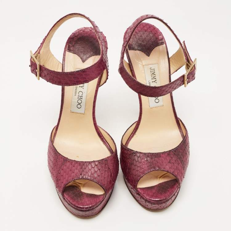 Pre Owned Jimmy Choo Purple Python Linda Ankle Strap Sandals Size 39 