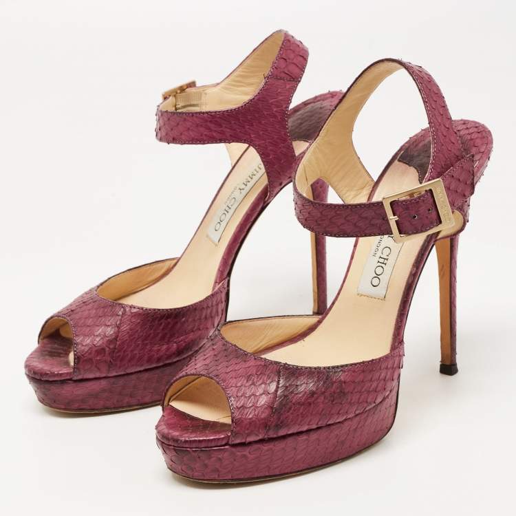 Pre Owned Jimmy Choo Purple Python Linda Ankle Strap Sandals Size 39 