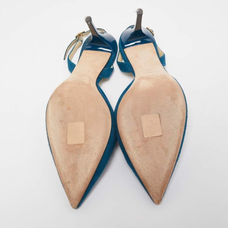 Pre Owned Jimmy Choo Navy Blue Suede Erin Slingback Pumps Size 38.5