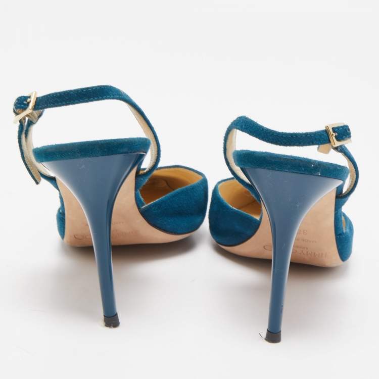 Pre Owned Jimmy Choo Navy Blue Suede Erin Slingback Pumps Size 38.5