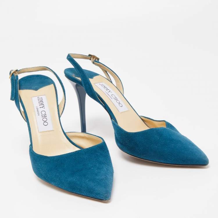 Pre Owned Jimmy Choo Navy Blue Suede Erin Slingback Pumps Size 38.5