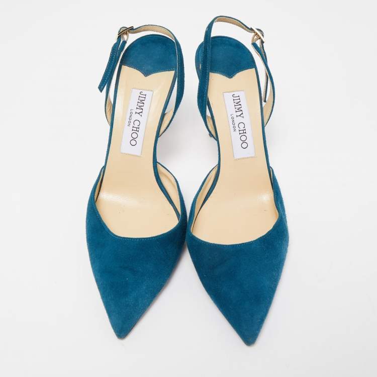 Pre Owned Jimmy Choo Navy Blue Suede Erin Slingback Pumps Size 38.5
