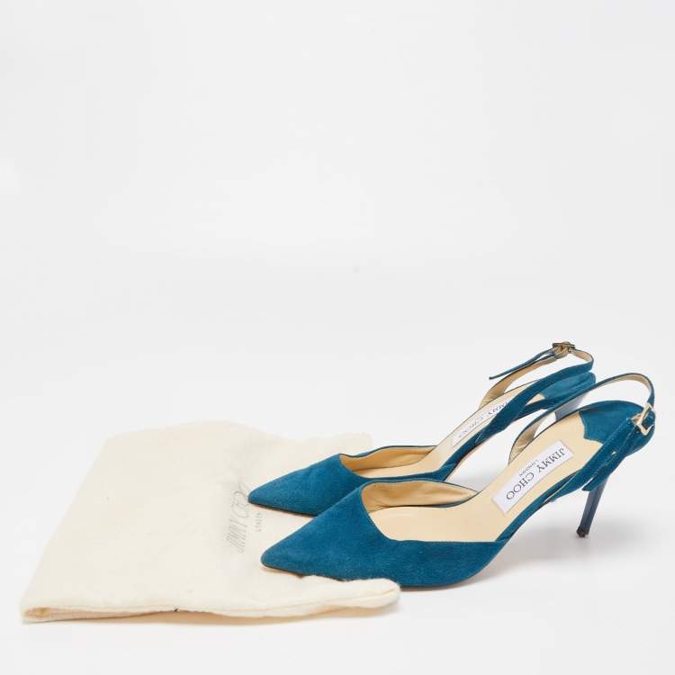 Pre Owned Jimmy Choo Navy Blue Suede Erin Slingback Pumps Size 38.5