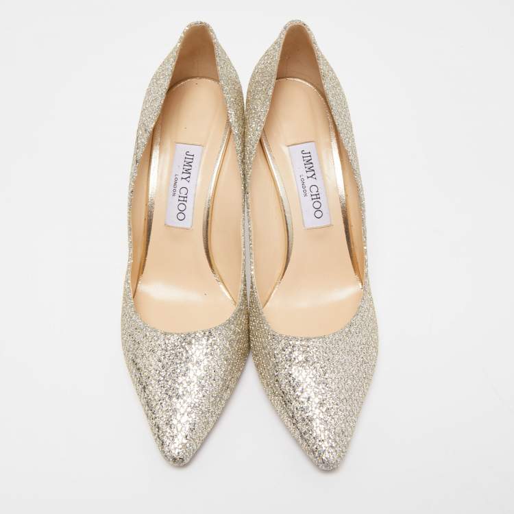 Pre Owned Jimmy Choo Gold/Silver Lurex Fabric Romy Pumps Size 39.5