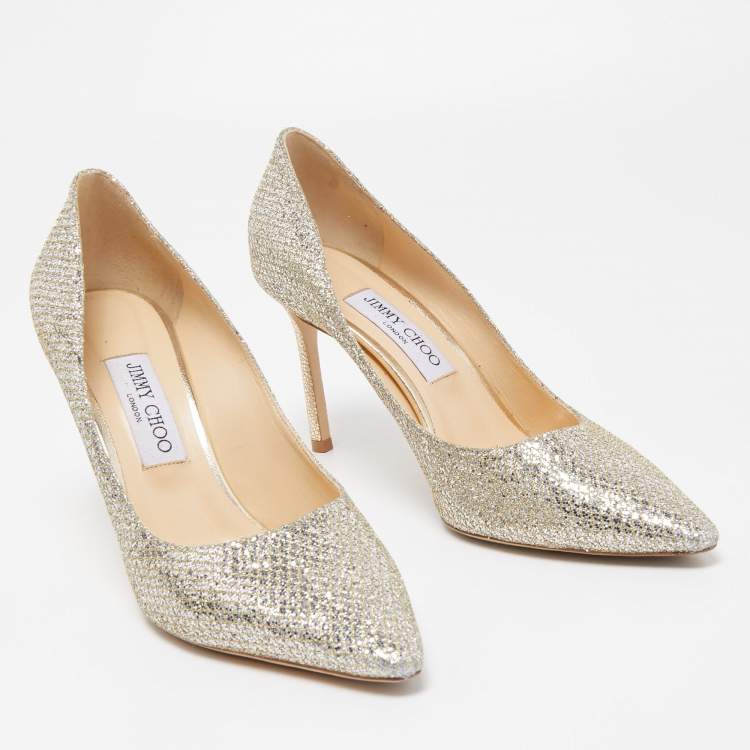 Pre Owned Jimmy Choo Gold/Silver Lurex Fabric Romy Pumps Size 39.5