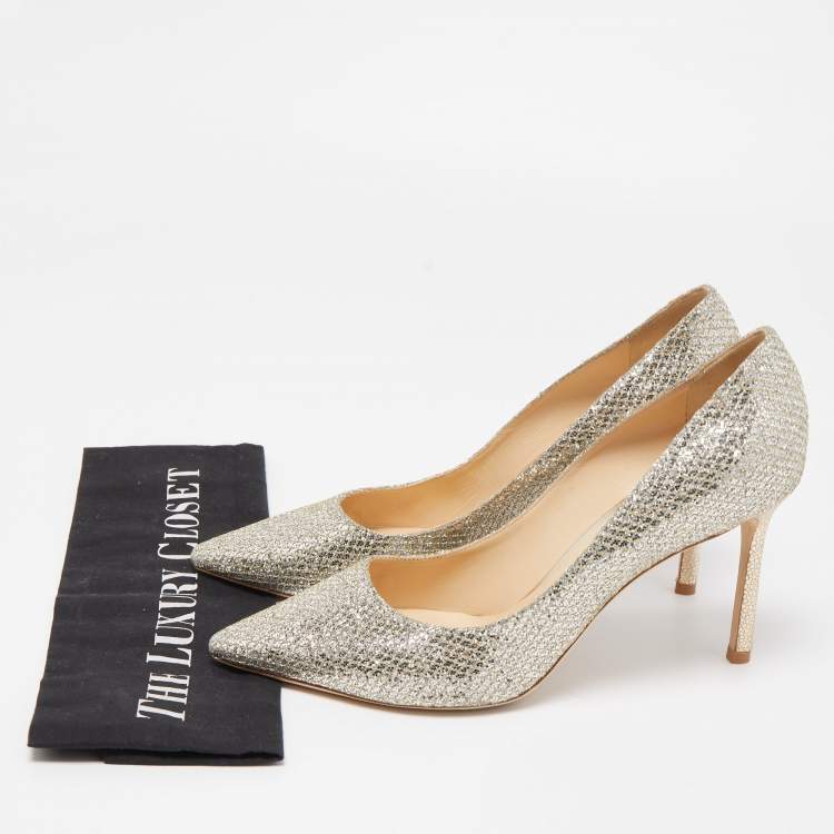 Pre Owned Jimmy Choo Gold/Silver Lurex Fabric Romy Pumps Size 39.5