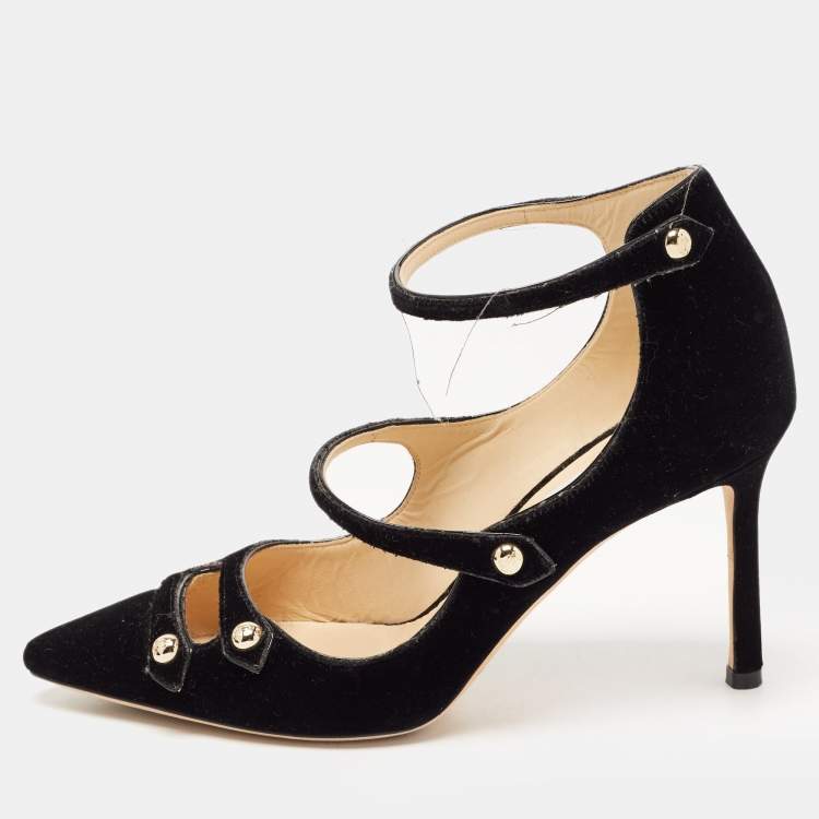 Pre Owned Jimmy Choo Black Velvet Lacey Pumps Size 38