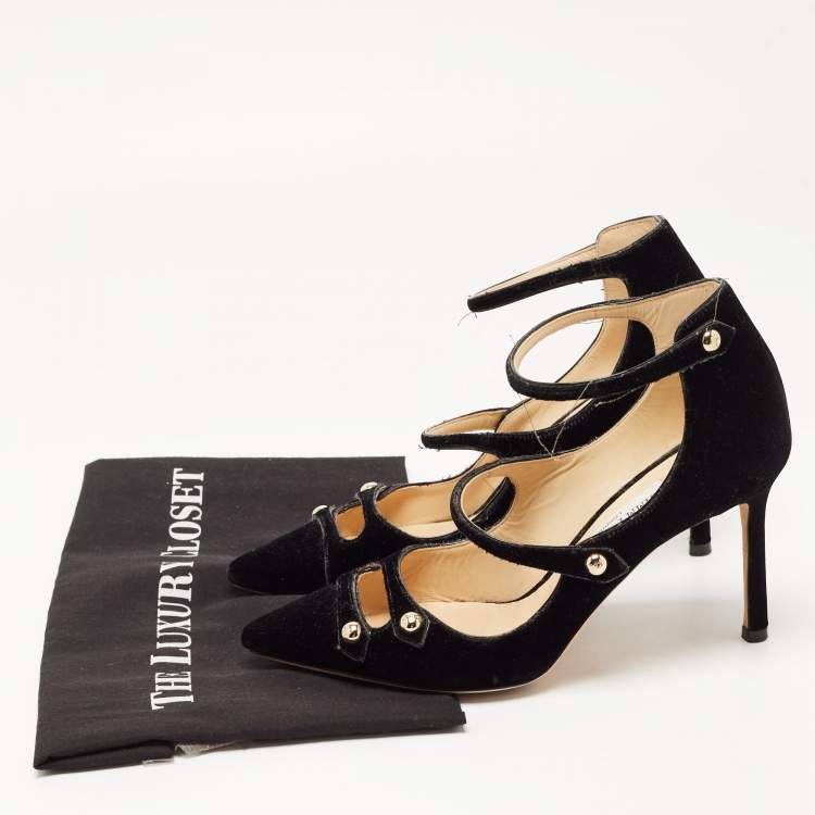 Pre Owned Jimmy Choo Black Velvet Lacey Pumps Size 38