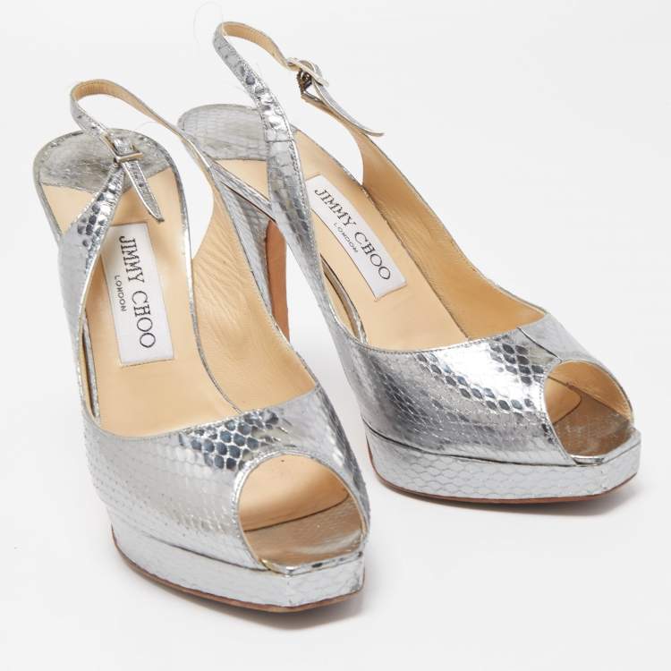 Pre Owned Jimmy Choo Metallic Python Embossed Leather Nova Slingback Pumps Size 38