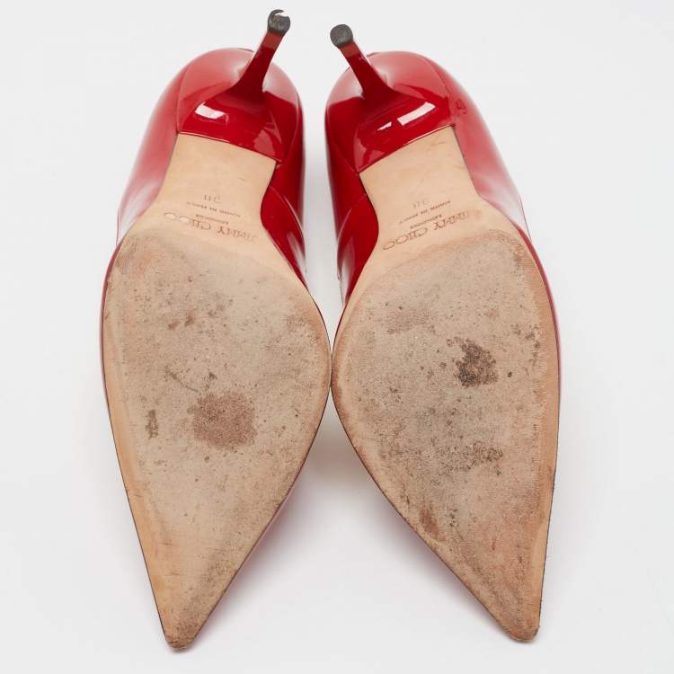 Pre Owned Jimmy Choo Red Patent Leather Love Pumps Size 38