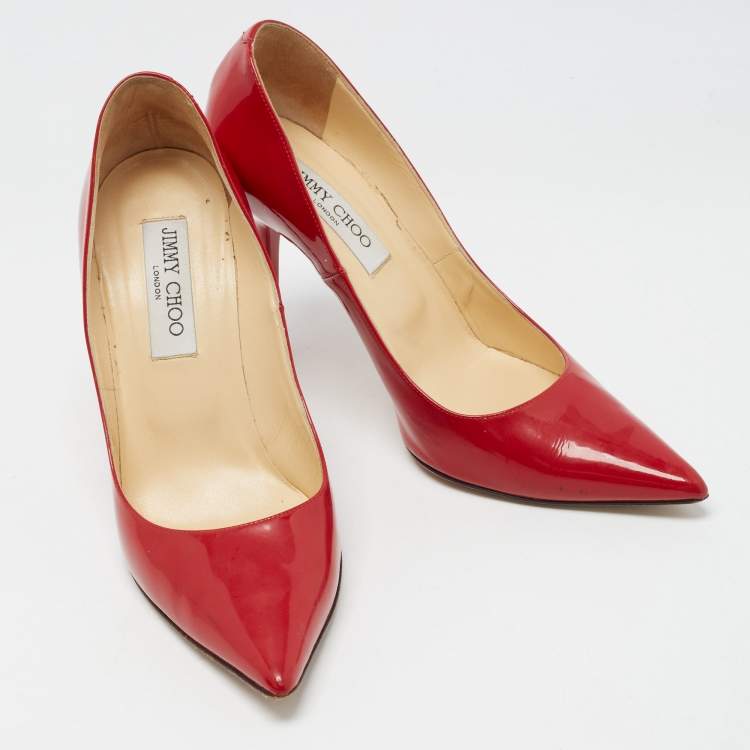 Pre Owned Jimmy Choo Red Patent Leather Love Pumps Size 38
