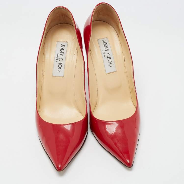 Pre Owned Jimmy Choo Red Patent Leather Love Pumps Size 38