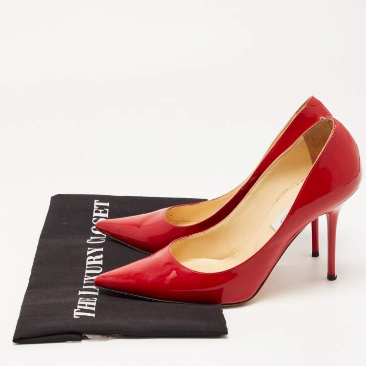 Pre Owned Jimmy Choo Red Patent Leather Love Pumps Size 38