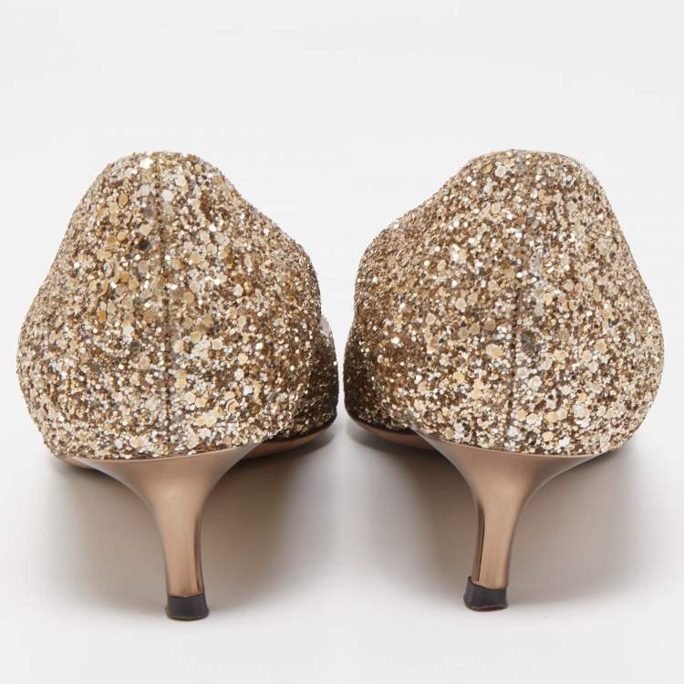 مملوكة مسبقًا Jimmy Choo Gold Coarse Glitter Romy Pumps Size 38