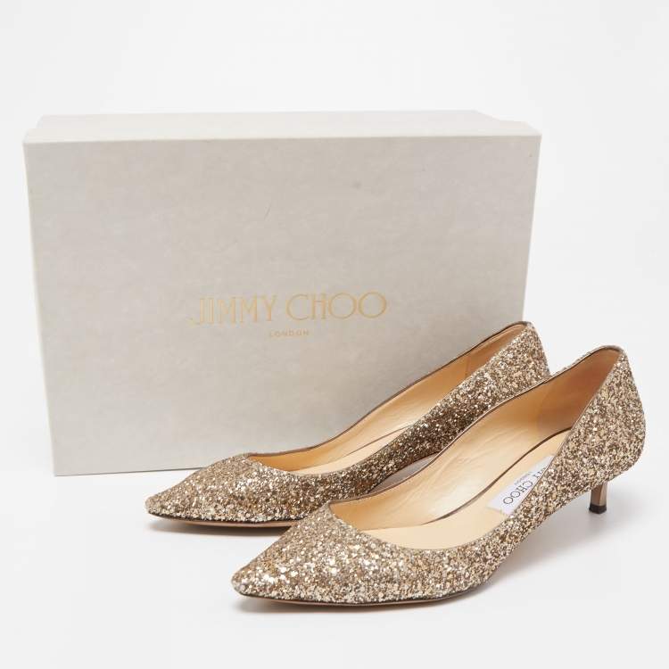 مملوكة مسبقًا Jimmy Choo Gold Coarse Glitter Romy Pumps Size 38