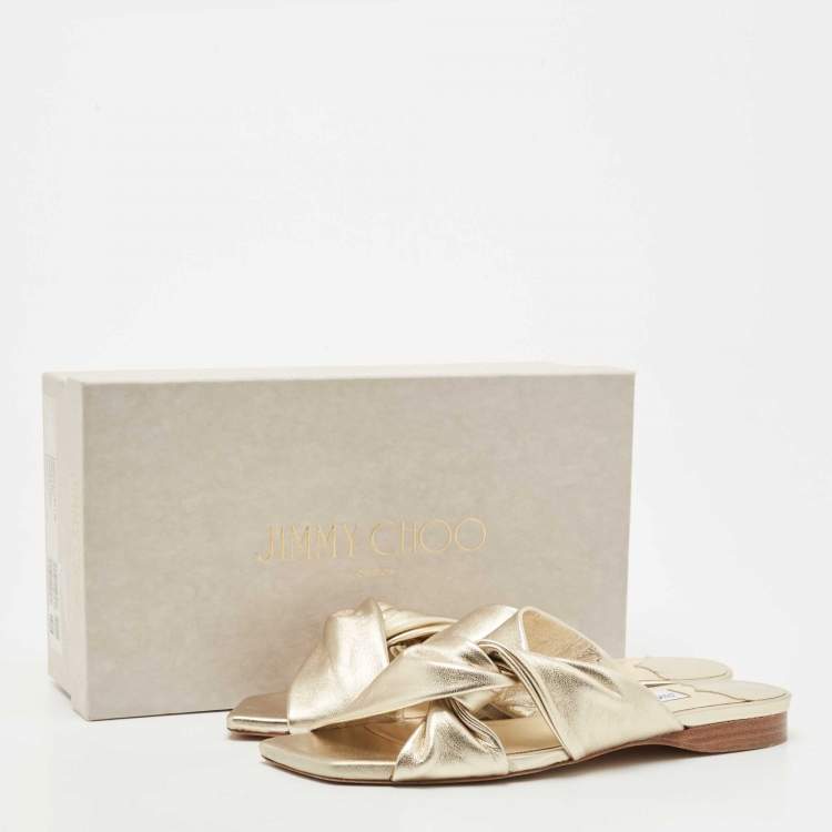 Pre Owned Jimmy Choo Gold Leather Slide Flats Size 39